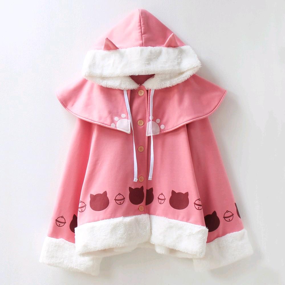 【AiVii】JAKET FURY CAT CAPE KAWAII PINK NEKO COAT