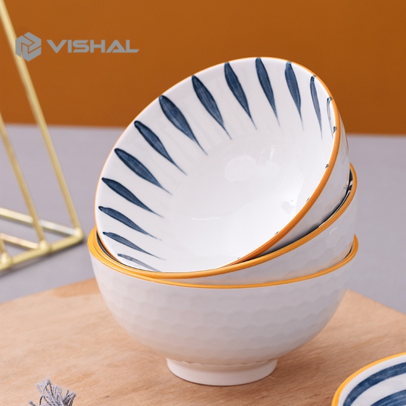 VISHAL Mangkok Sumpit Set  Motif Antik Bahan Keramik Plus Paper Bag  Japanese Bowl