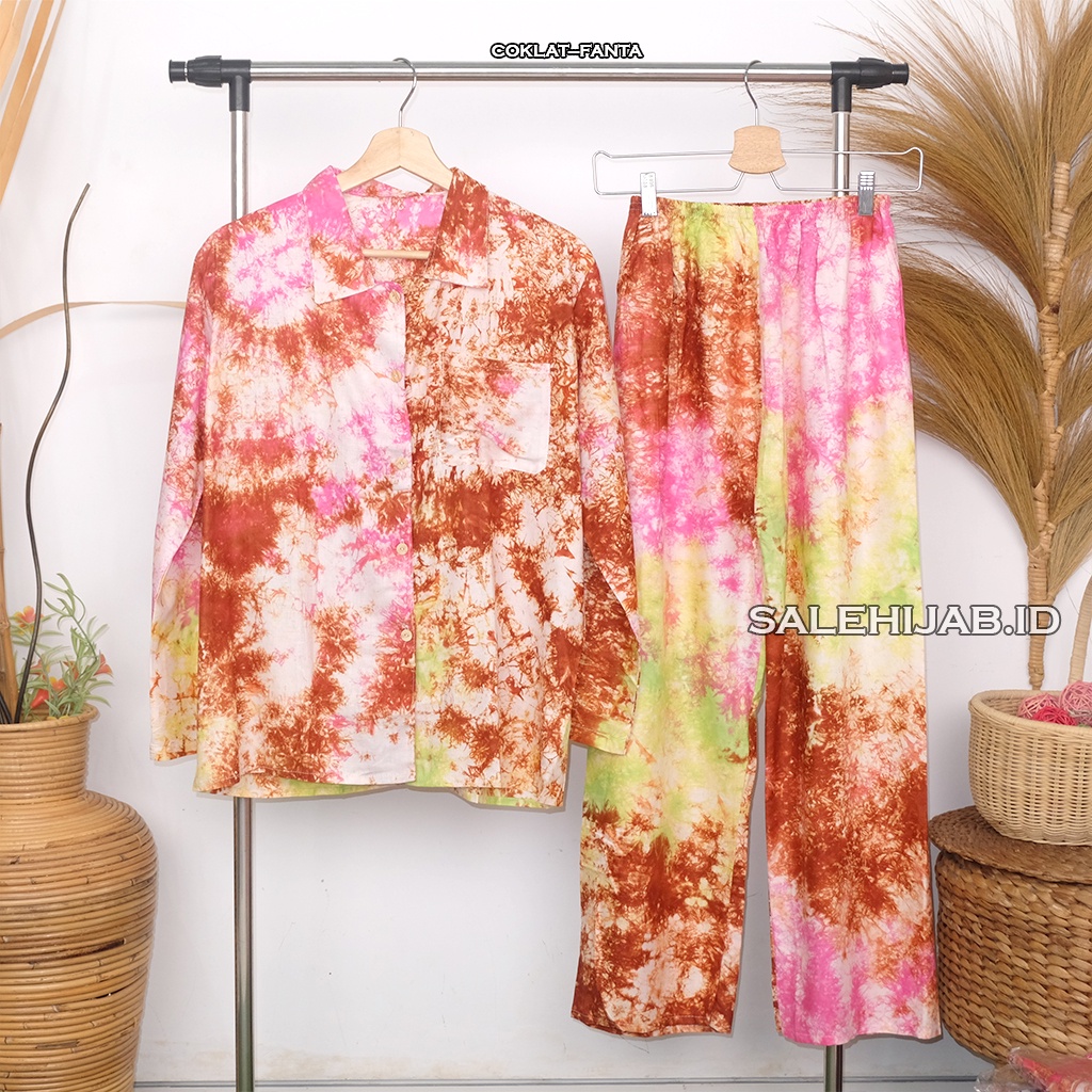 Setelan Baju Tidur Motif Bunga Sepatu / One Set Fashion Wanita Rayon Premium Kode T4 G4 G3 G2-G4 COKLAT-FANTA
