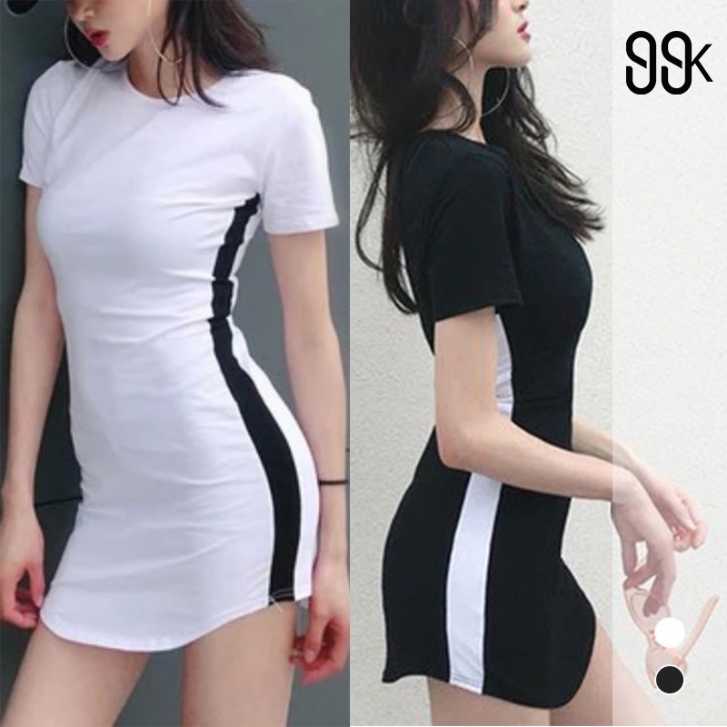 Bodycon Mini Dress Wanita Lengan Pendek 1118 (S-XL)