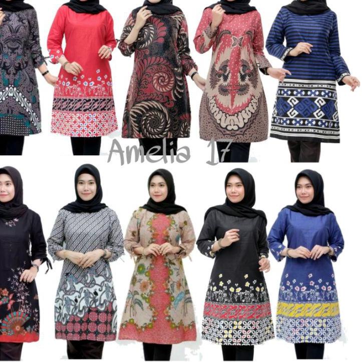 (HOT SALE) Model Baju Batik Wanita Terbaru 2022 Atasan Lengan Panjang Tunik Wanita - tunik batik wan