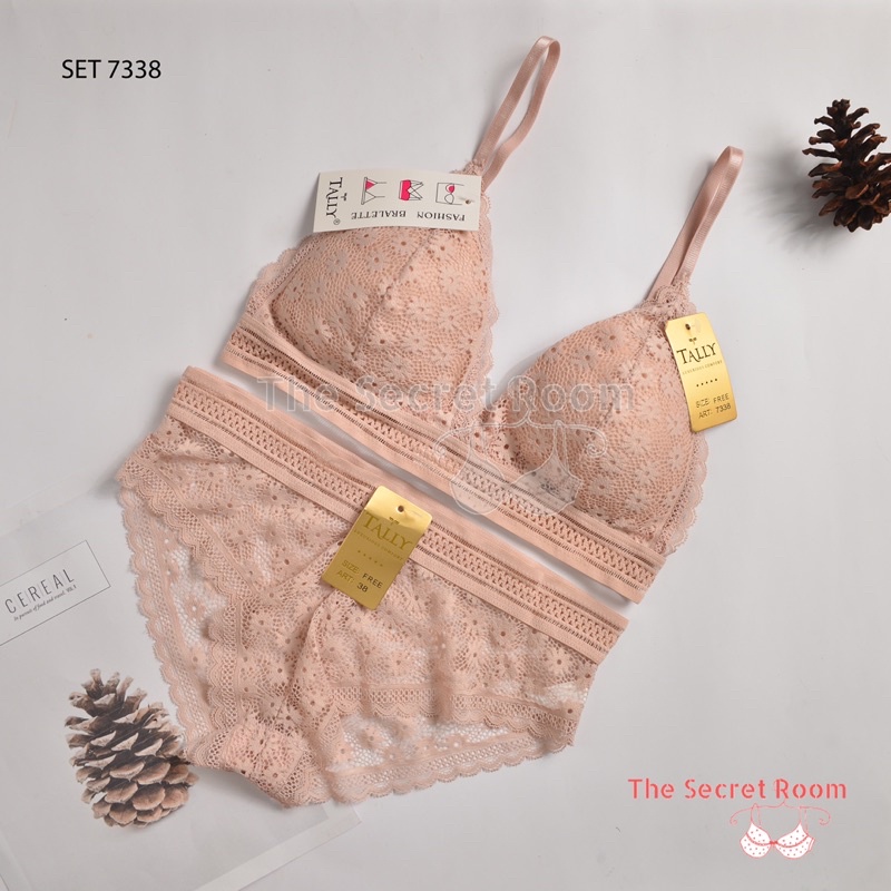 TALLY BRA BH CD SET KEMBEN BRALETTE RENDA 7338 I FREE SIZE I ADA KAIT I BUSA TIPIS I CUP B KECIL