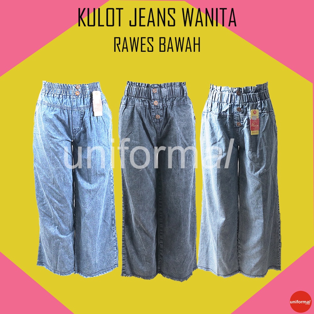 CELANA KULOT JEANS WANITA / KULOT RAWIS PINGGANG KARET SERUT / CELANA KULOT PANJANG SOFT JEANS / CELANA JINS CEWEK / KULOT MURAH BAHAN PREMIUM HALUS HIGH WAIST FULL KARET