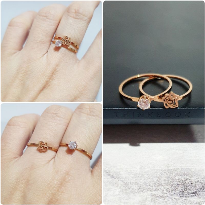 Cincin Titanium Stainless steel Rosegold Ch set isi 2pc Anti karat ring premium quality 01