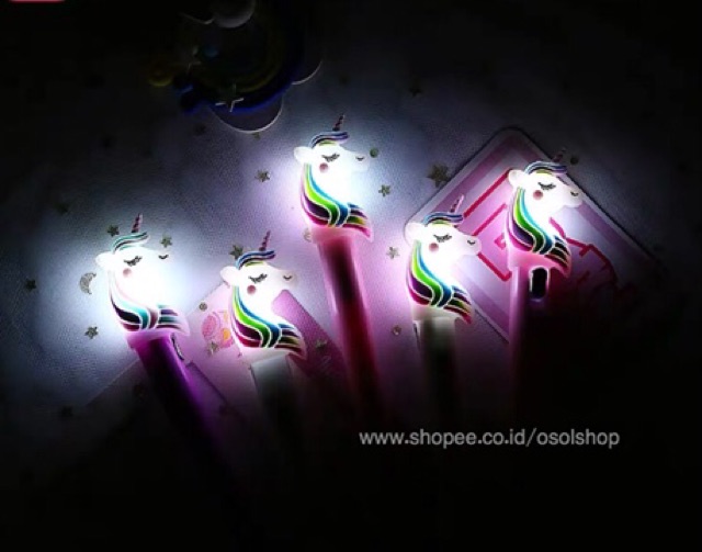 SATUAN Pulpen lampu Unicorn / ecer poni pony DINO LED gel pen / bolpen kuda lucu unik murah souvenir