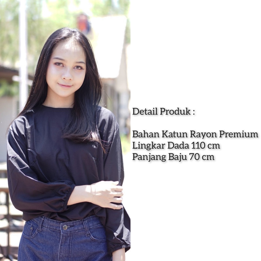 Blouse Wanita Jumbo Oversize Outfit Dara Blus Ootd Baju Atasan Wanita Lengan Panjang Muslim Big Size-HItam LD 110