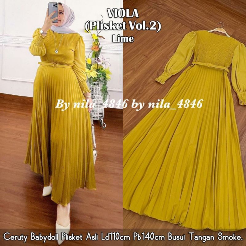 Viola plisket Ready siap kirim seluruh indonesia, bisa cod Dress wanita muslimah Gamis baju midi mus