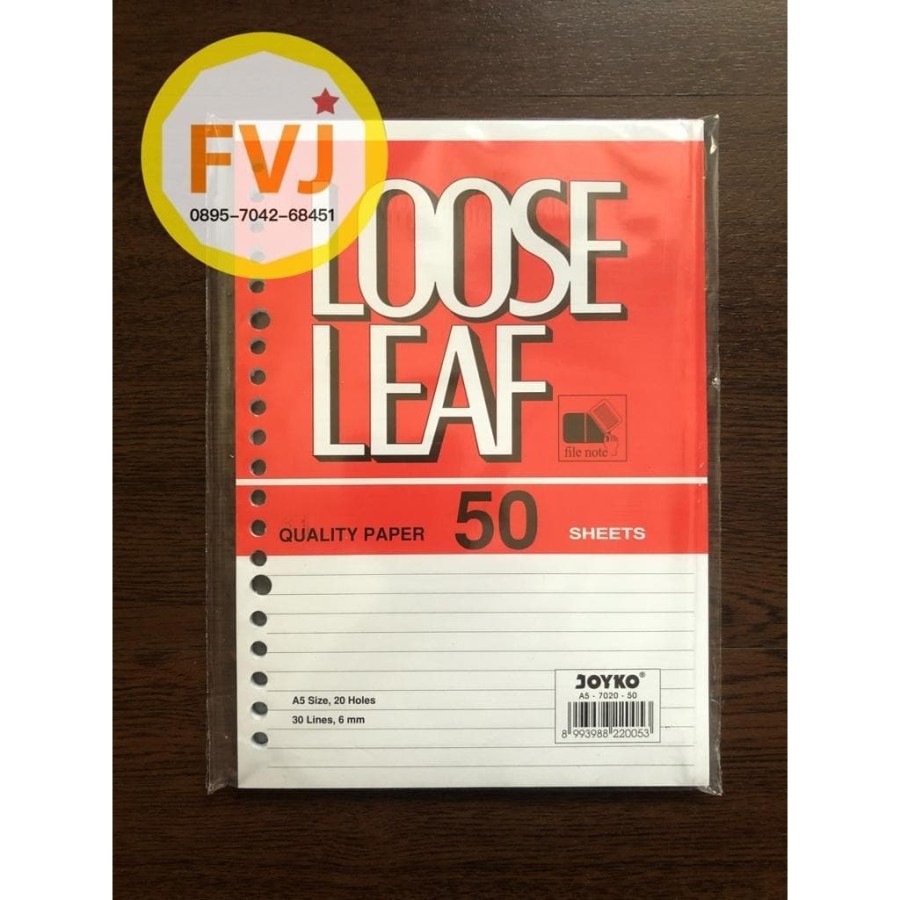 

Loose Leaf / Isi Kertas File / Binder Joyko A5-7020 / 50 Lembar