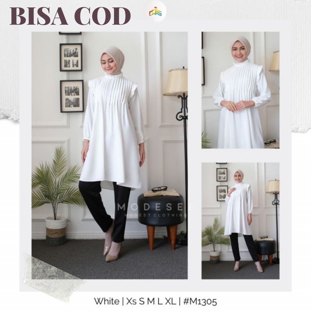 Tunik Wanita Terbaru 2021 Kekinian Remaja Dress Muslim Putih Polos Lebaran