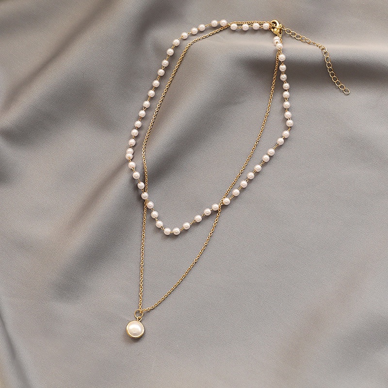 Double-layer Pearl Necklace Accessories Light Luxury  Temperament Simple Clavicle Chain