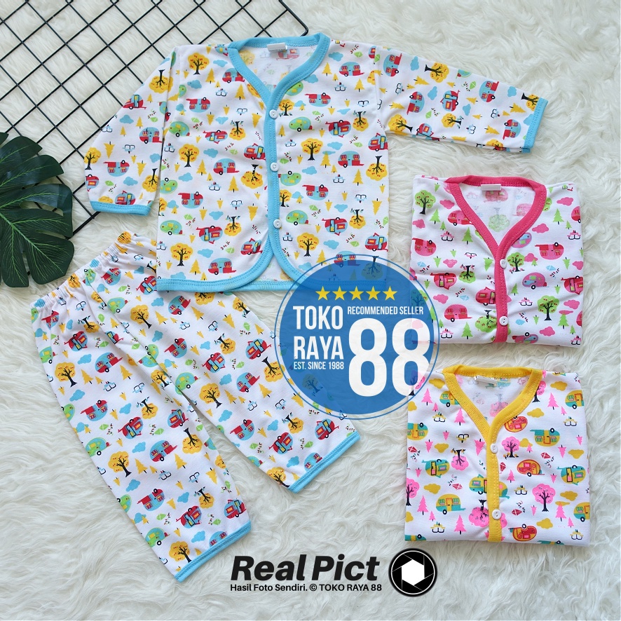 [SPY-SF16] TOKO RAYA 88, Setelan Baju Bayi 3 - 18 Bulan, Syifana Caravan, Kancing Depan, Kaos Piyama