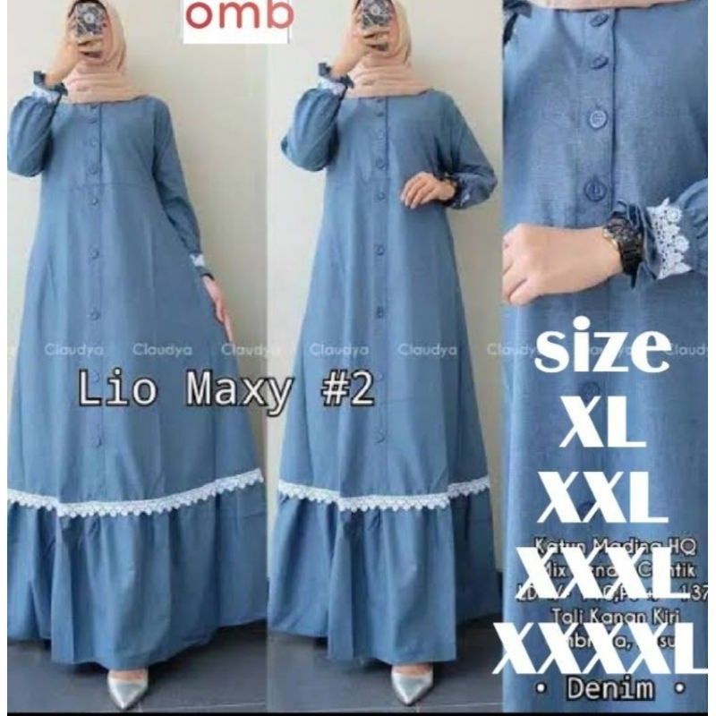 Baju Gamis Dress Katun Denim Jumbo Wanita Terbaru 2022 Kondangan Busui List Simpel Polos Unik Premiu
