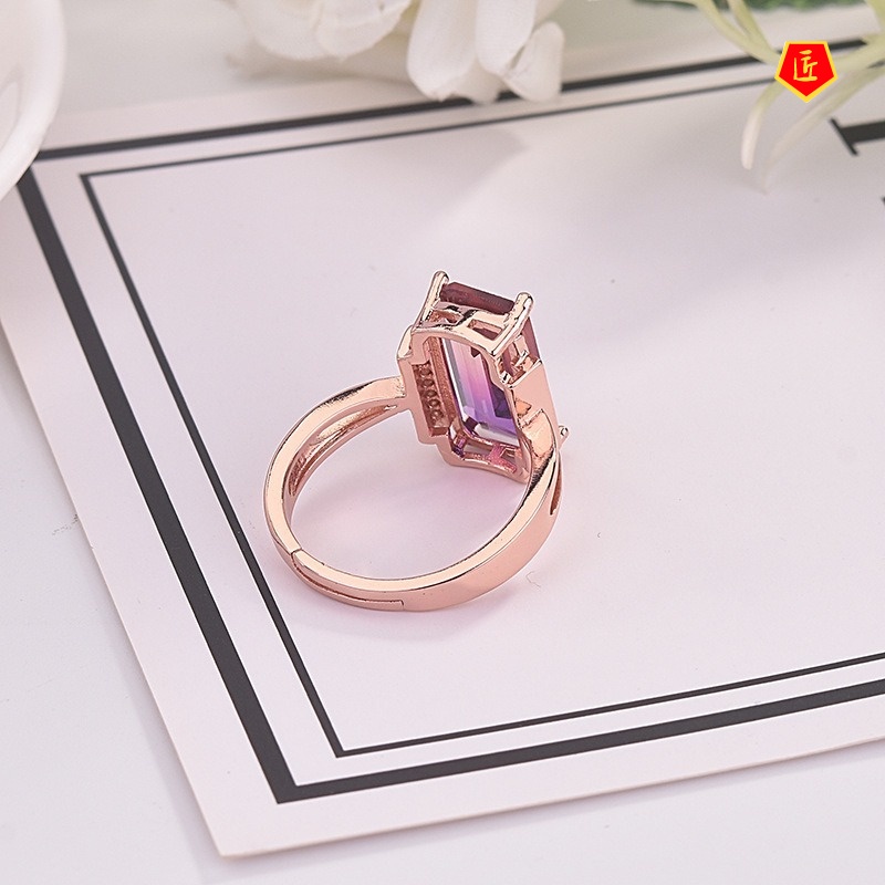 [Ready Stock]Luxury Natural Ametrine Ring 18K Rose Gold