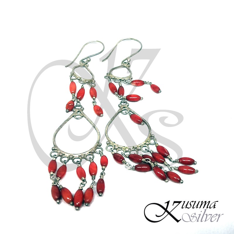 Anting Earrings Silver Perak Bali Panjang Manik India Merah Unik Asli 925