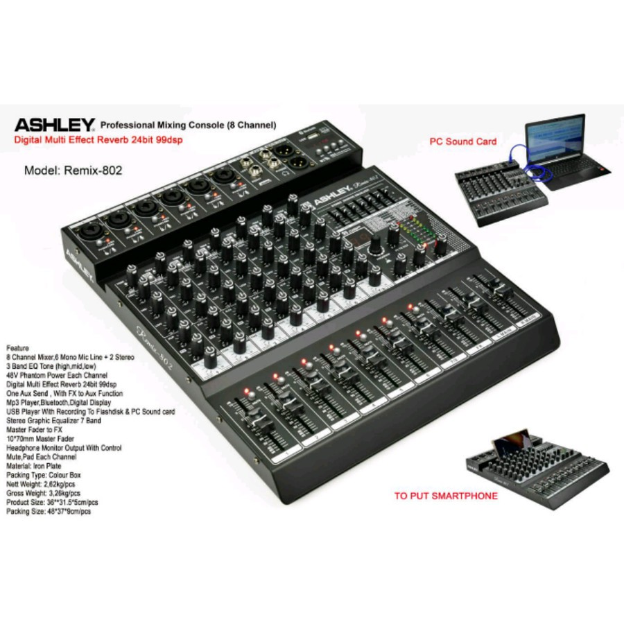 Mixer Ashley Remix 802 ORIGINAL 8 Channel Bluetooth - Soundcard