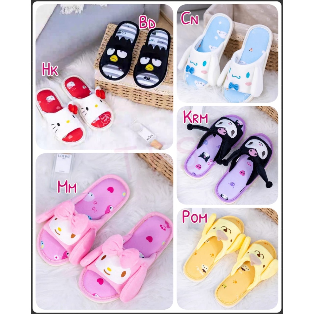 (  ω  )✧-EI Sendal kamar sanrio telinga timbul ada antislip dewasa | sandal rumah ringan melody