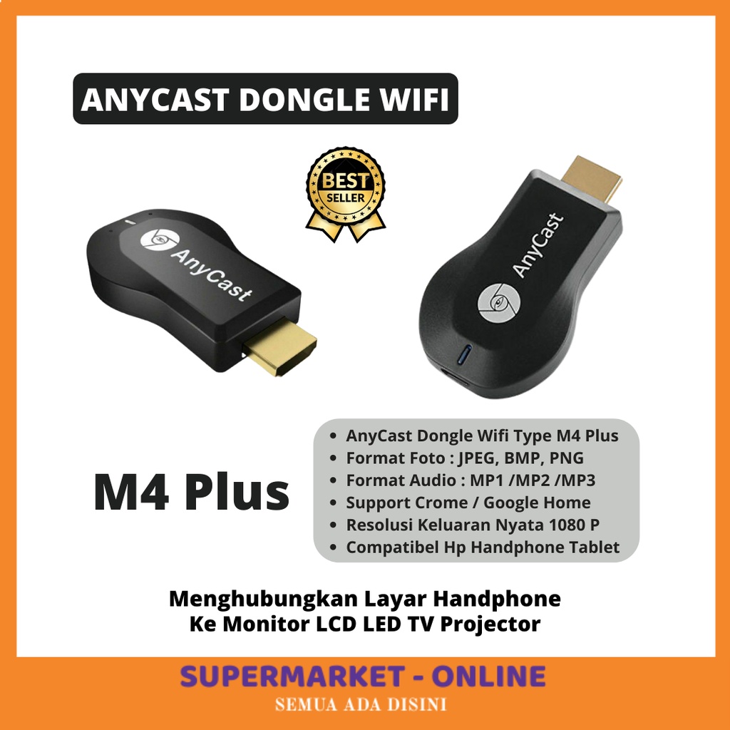 TERLARIS HDMI Dongle Adapter Anycast M4 Plus Ori Original Wifi HP ke TV Receiver Wireless Menyambung