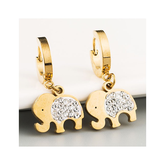 LRC Anting Tusuk Fashion Golden Elephant Round Earrings With Diamonds D70563