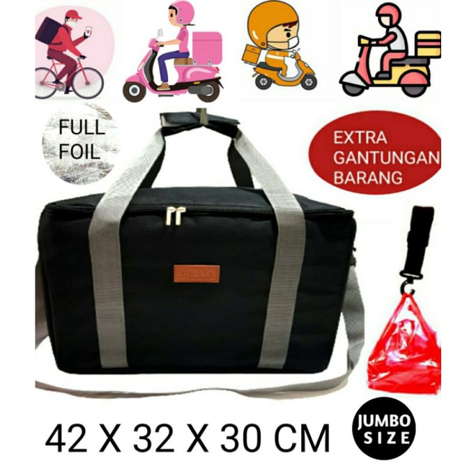 TAS DRIVER MAKANAN FOIL TAHAN  PANAS DINGIN  CELLO Tas Driver bawa  Makanan  Full Foil / TAS KURIR DRIVER BAWA PAKET / TAS PAKET / TAS OJOL MAKANAN /ThermaPack Insulated Delivery Bag | Tas Kurir Motor GoFood Grab Food