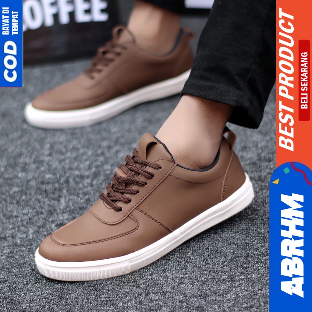 Abrhm Regan - Sepatu Formal Casual Pria Tali Kulit Pu Kerja Hitam