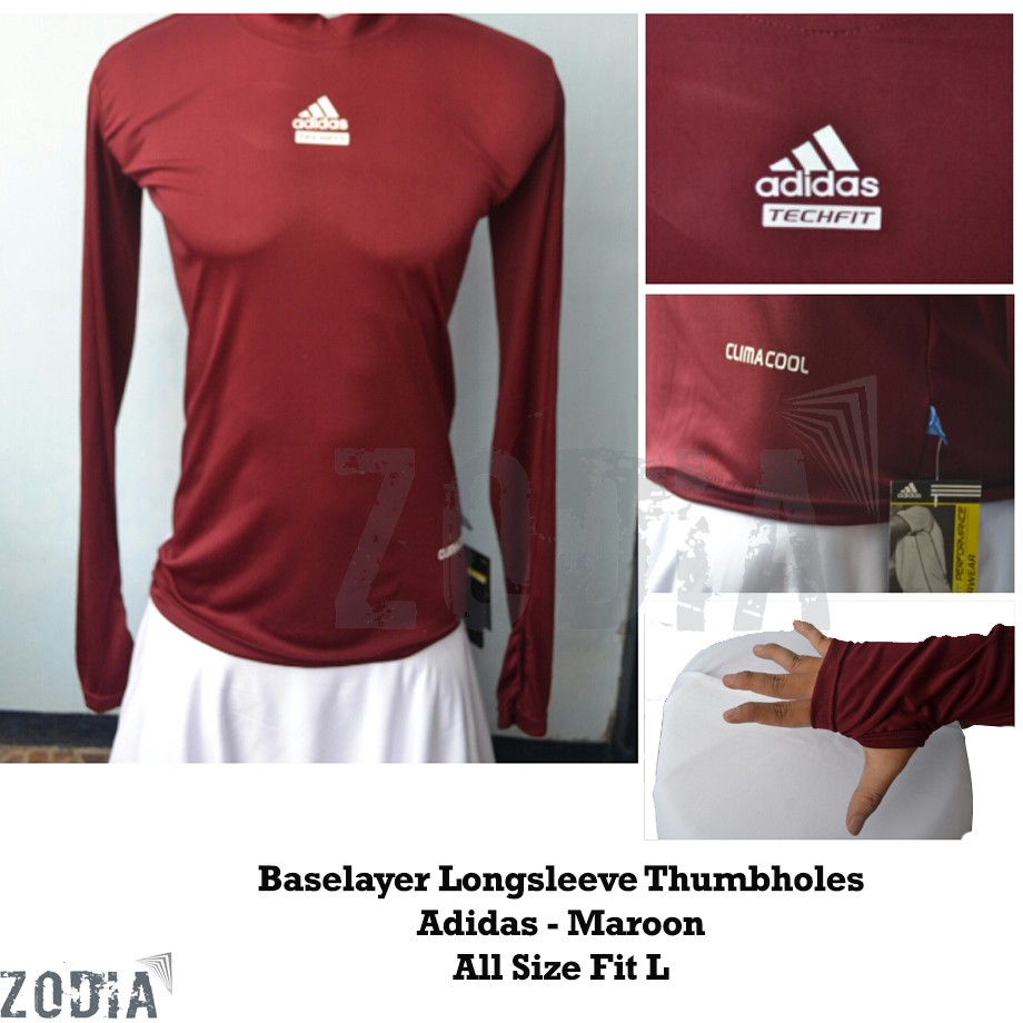 Baselayer Longsleeve Thumbholes Adidas - Maroon  - Baju Olahraga - Baju Lari - Baju Sepeda