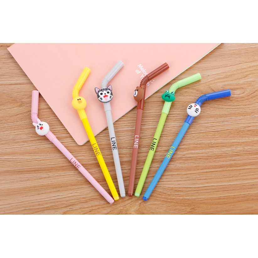 Bolpoin Karakter Bentuk SEDOTAN LINE Doraemon Kucing / Pulpen Lucu Karakter LINE / Alat Tulis Anak / Straw Pen Straw Karakter Kartun