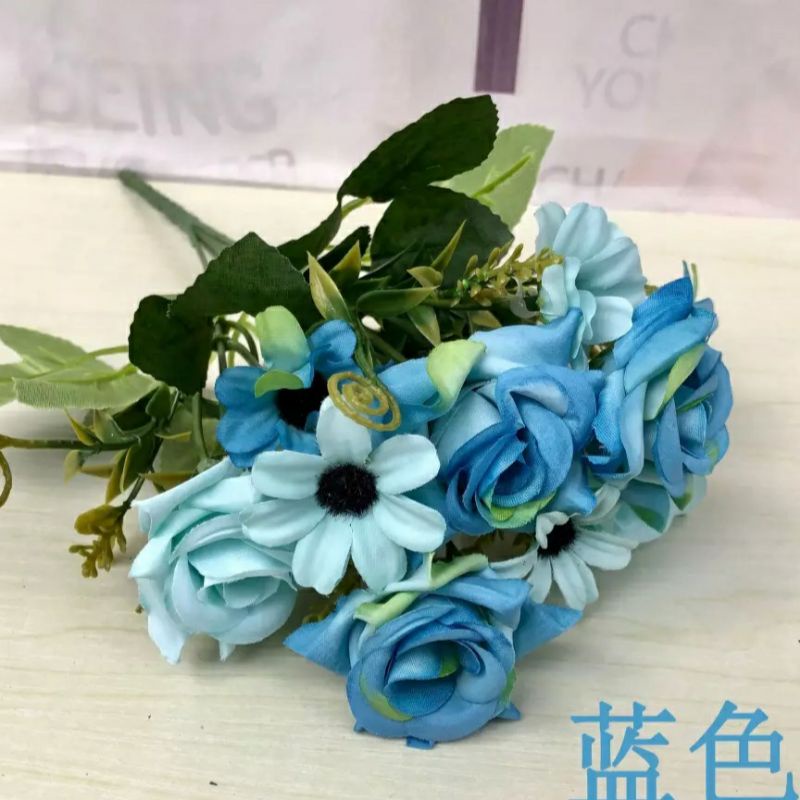 Bunga Mawar Aster K10 Artificial Bunga palsu hias plastik dekorasi rumah pesta babysbreath-Biru