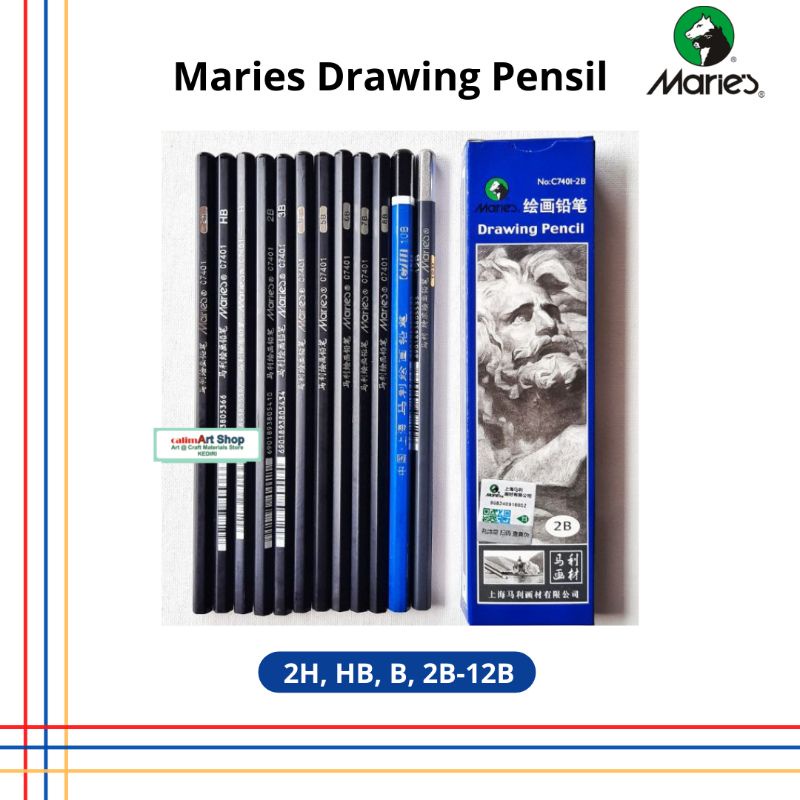 C7401 Pensil Gambar Maries Drawing Pencil Set 12pcs 2H-12B