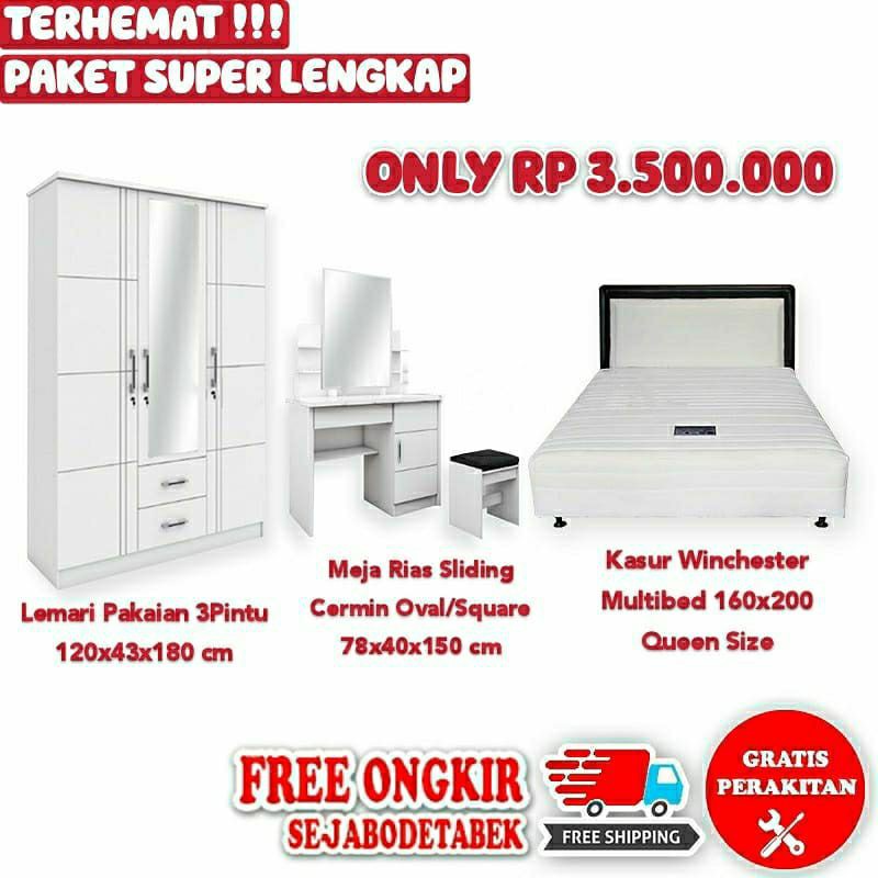 PAKET LENGKAP FURNITURE KAMAR SIZE KING 180X200 / SET FURNITURE KAMAR / PAKET FURNITURE SESERAHAN
