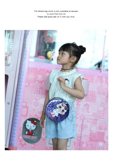 (lolipop)TAS SELEMPANG ANAK LOL BULAT LED SEQUIN / SLING BAG ANAK LOL LED / TAS ANAK