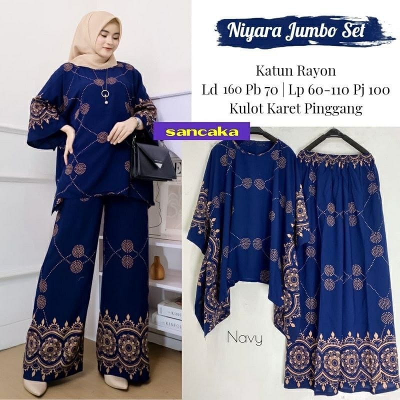 Setelan Wanita Niyara Jumbo Set Waka Super Jumbo XXXXL Motif Sultan Busui Resleting Rayon Tebal / Set Wanita Setelan Jumbo