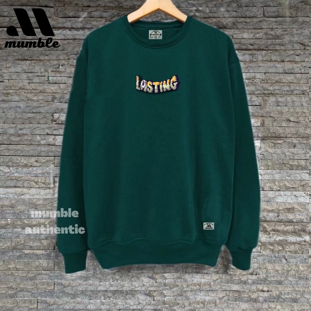 Sweater Crewneck Pria &amp; Wanita Crewneck Murah Crewneck Distro Crewneck Cowo Crewnek Swieter Bigsize Hijau Botol MUMBLE AUTHENTIC