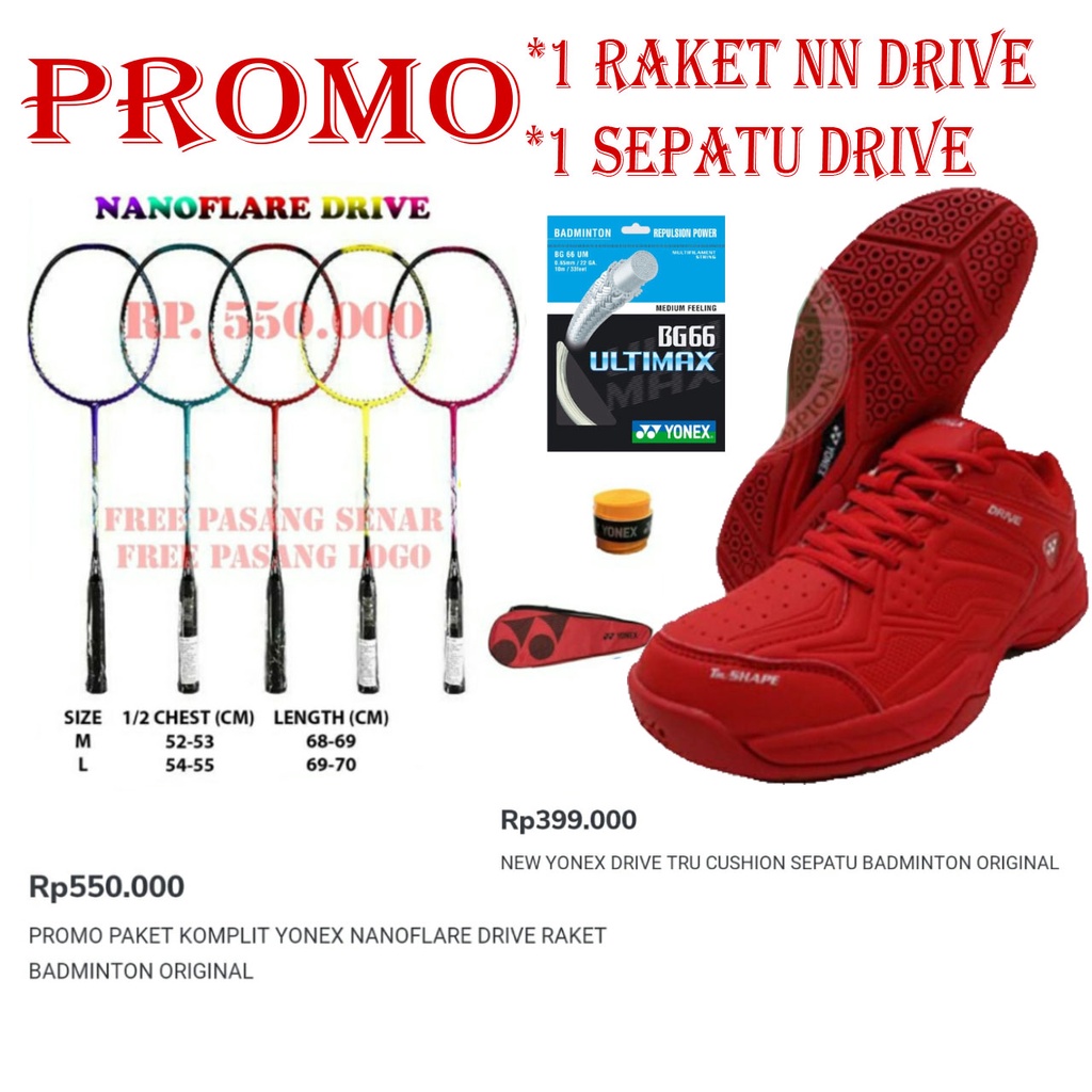 Promo Yonex Raket Nanoflare Drive + Sepatu Drive Original