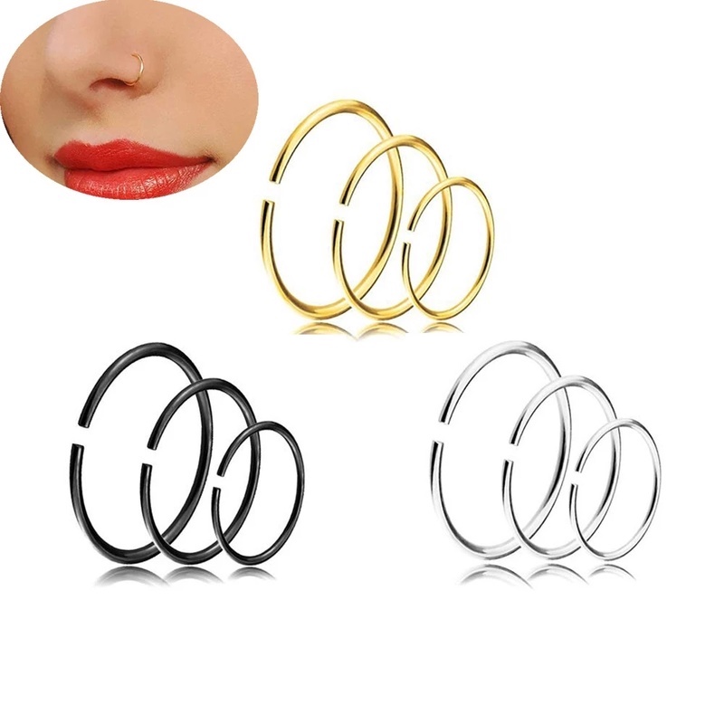 Stainless Steel Studs Untuk Wanita Gadis Hidung Cincin Rings Aksesoris Bulat Tipis Tindik Hidung Pria Tubuh Lubang Tindik Perhiasan