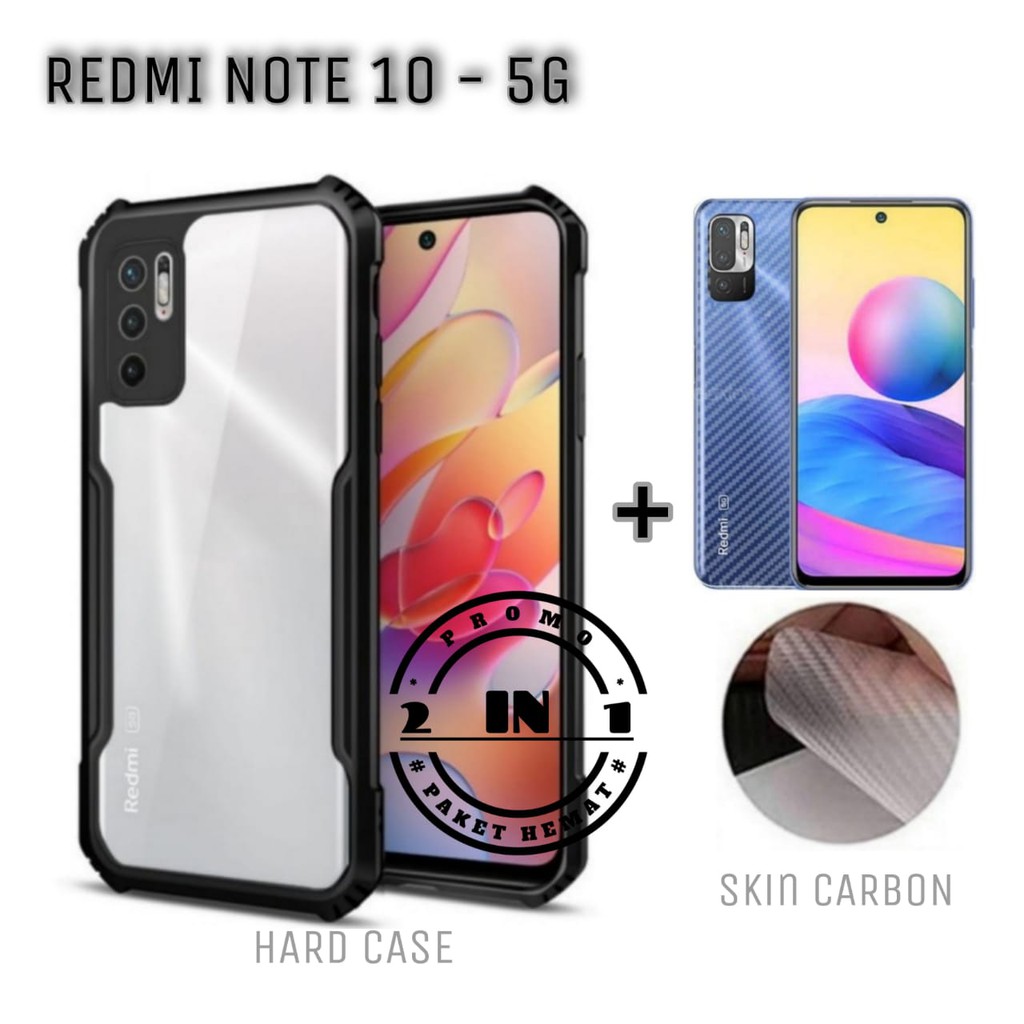 Case REDMI NOTE 10 5G Paket 2in1 Hard Case Fusion Shockproof Transparant Free Garskin