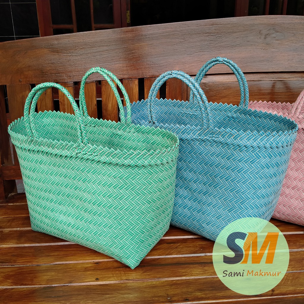 Tas Anyaman Plastik LURIK POLOS SUPER JUMBO (XL)  / Tas Belanja / Tas Anyam Jinjing