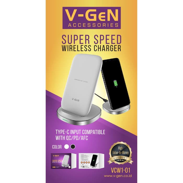 Wireless Charger V-GeN VCW1-01 Fast Charging QC PD Type C Input VGEN