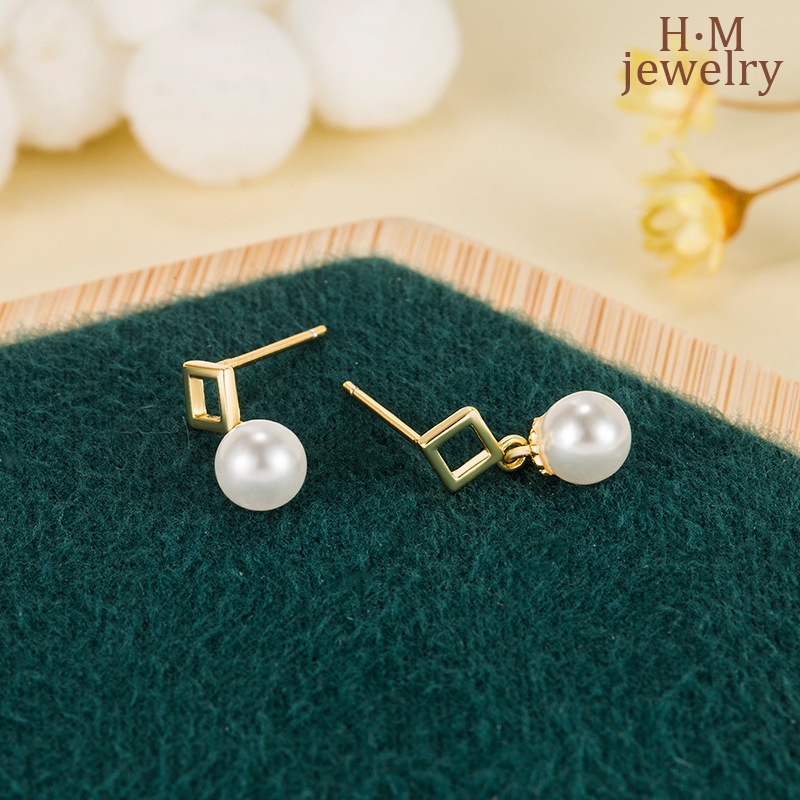 2022 Anting Tusuk Bentuk Kotak Geometri Aksen Mutiara Imitasi Gaya Vintage Untuk Wanita