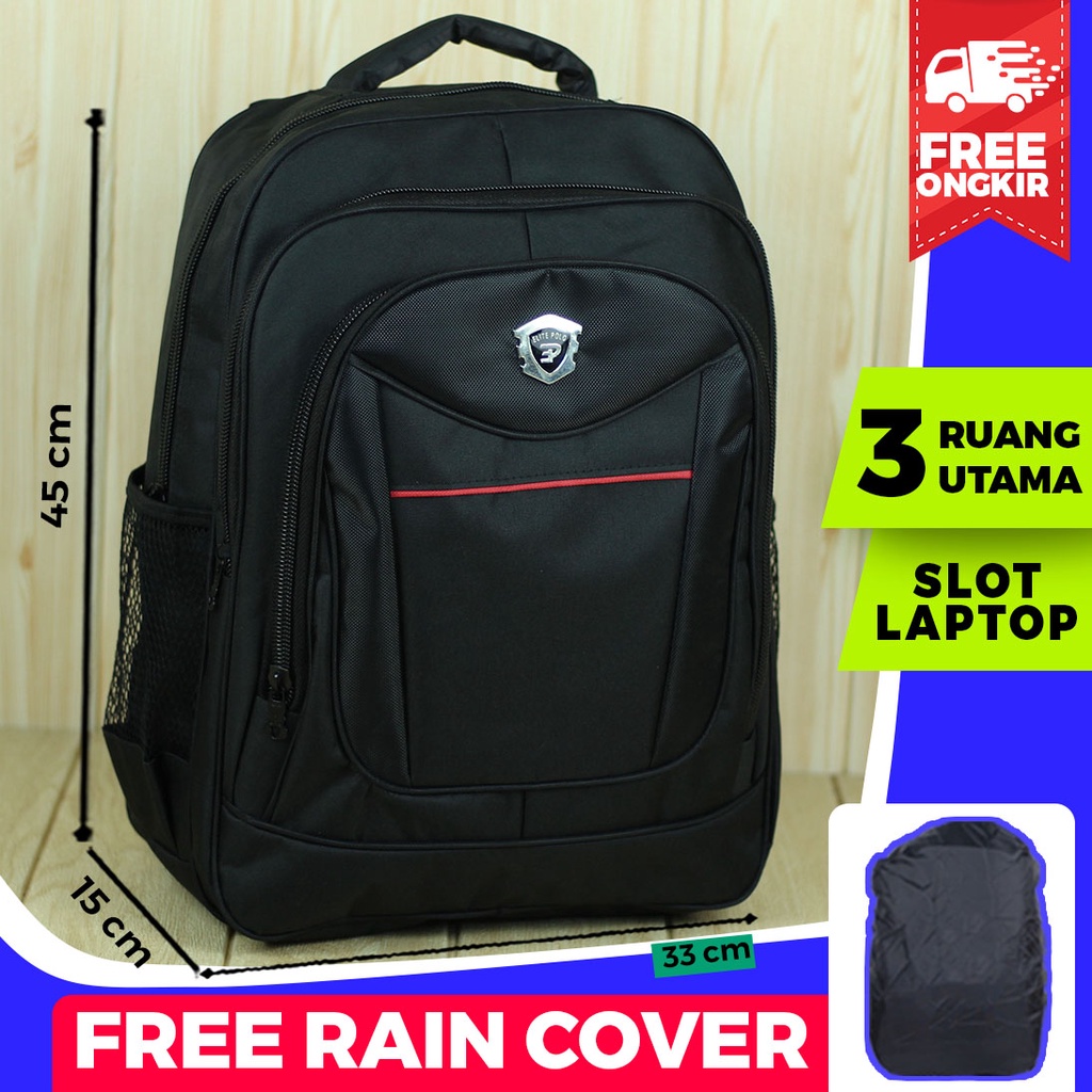 Tas Ransel Elite Polo List Merah A Back Pack Pria Cowok Kerja Trendy Tas Sekolah Kuliah Seminar Kece