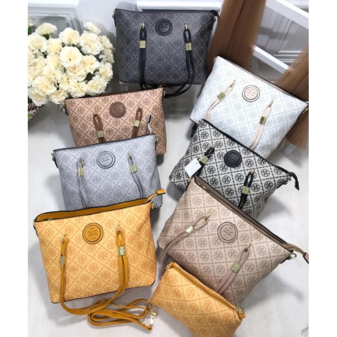 Shoulderbag Wanita Tas Tote Wanita Import Tas Shopper Tory Burch Monogram A22 Free Pouch Tote bag