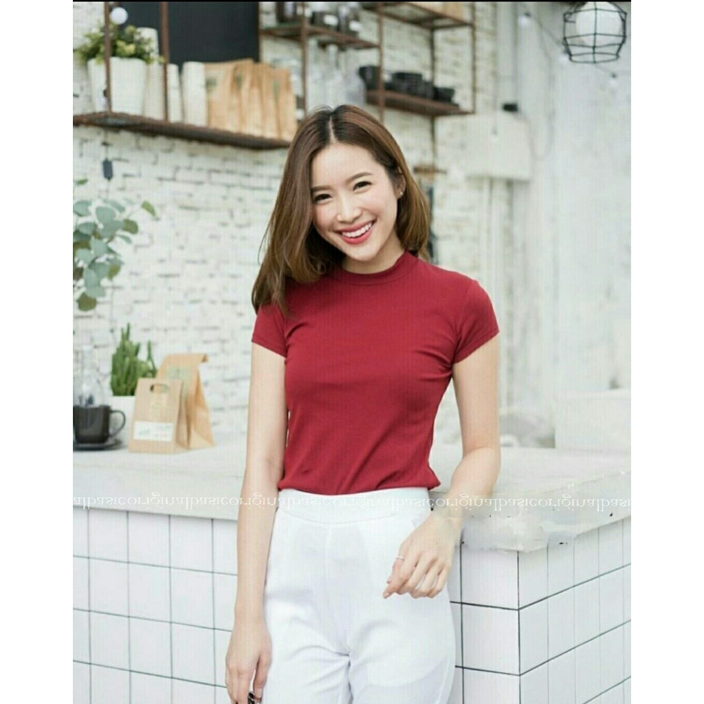 Pakaian Atasan Tshirt Kaos Fashion Baju Blouse Blus Casual IMEY Maroon Wanita I2