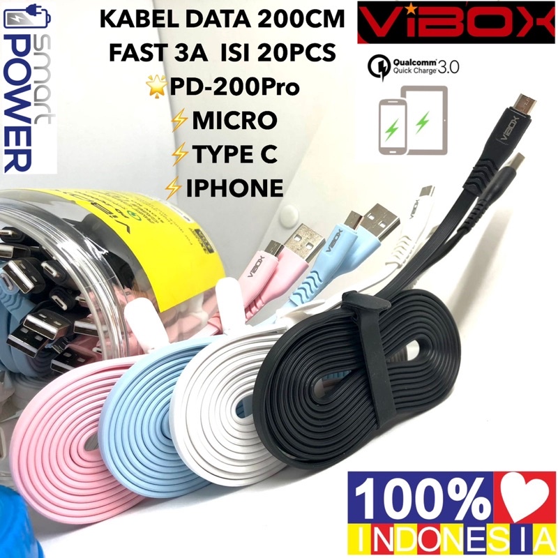 {isi 20pc} 1TOPLES VIBOX PD-200 KABEL DATA VIBOX 200CM FAST 3A MICRO TYPE C IP-X