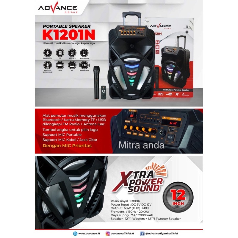 Speaker aktif Portabel 12 inch advance K1201N