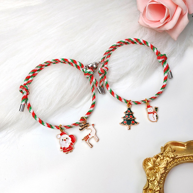 2 Pcs Beberapa Magnet Gelang Menarik Santa Claus Kreatif Adjustable Pesona Gelang Cinta Hadiah Natal