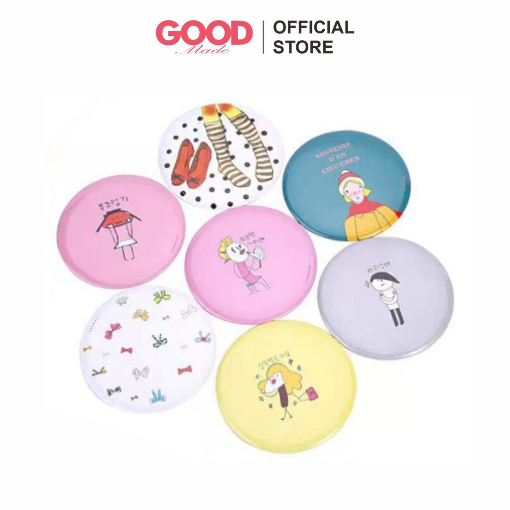 GOOD MADE - Cermin Bulat Karakter Kaca Make Up Mini Sovenir Travelling Motif Kartun Colorful COD