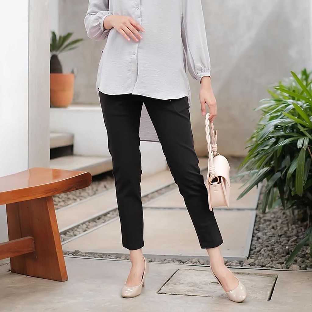 Ankle Pants Celana Panjang Wanita Slimfit Katun Stretch