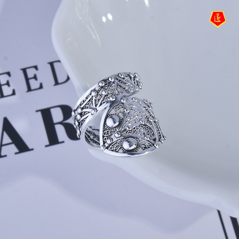 [Ready Stock]Creative Hollow Flower Ring S925 Vintage Silver