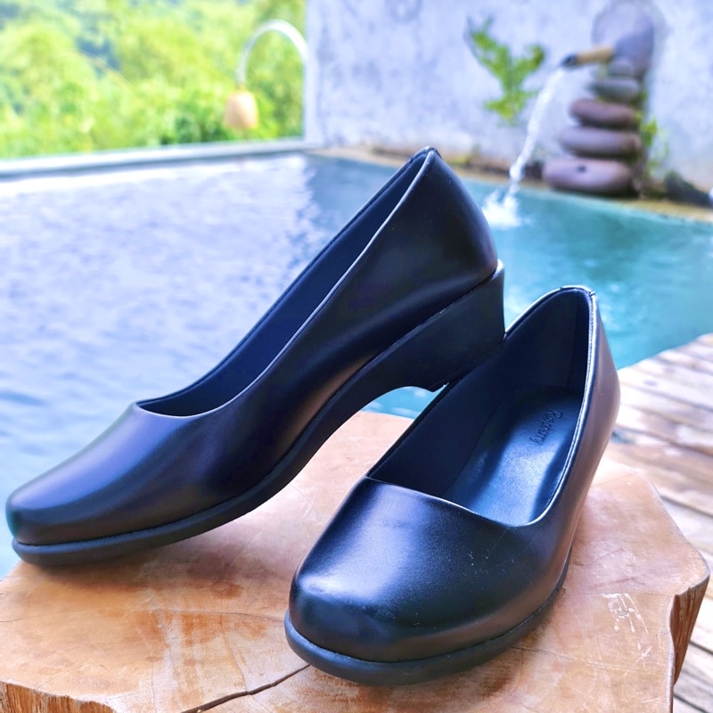 Sepatu pantofel wanita kerja PREMIUM fashion women shoe kulit PVC hak 3cm