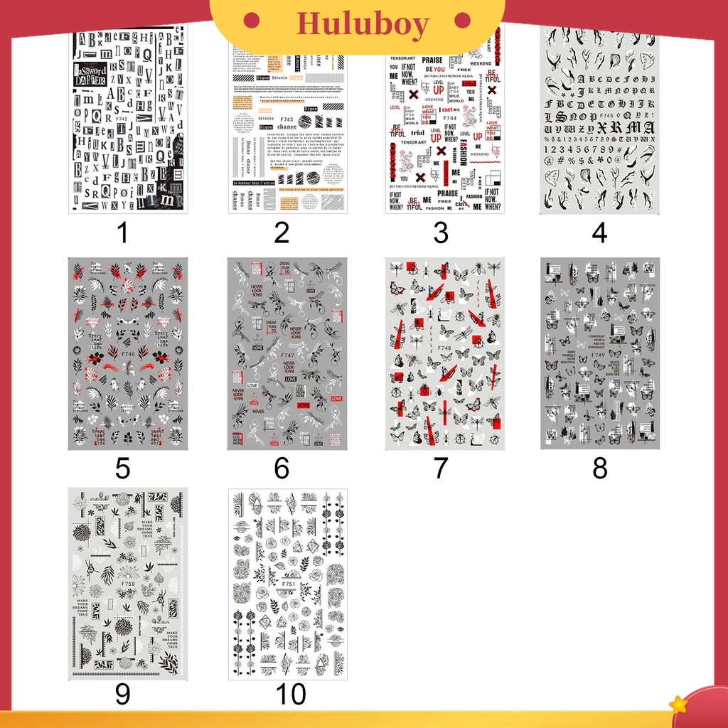 Huluboy Huluboy♡ 2pcs Stiker Kuku 3D Multifungsi Motif Kupu-Kupu Hitam Putih Gaya Punk Retro Untuk Wanita