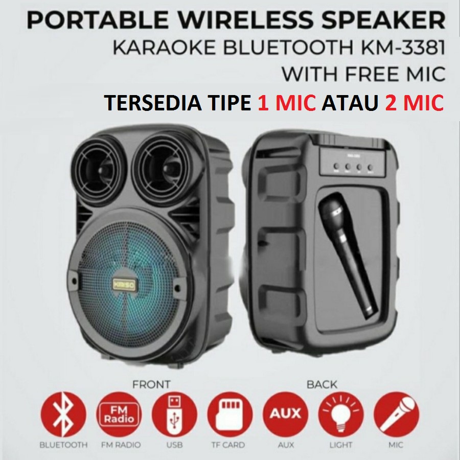 Speaker + Mic Portable Wireless Bluetooth Karaoke Meeting Besar 6.5&quot; Speaker 2 Mic 8.5&quot;